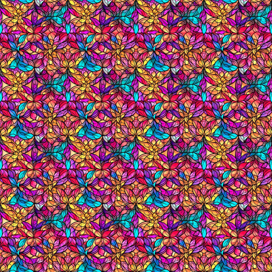 Image of the Night Flight Stained Glass Multi quilting cotton fabric by Morris Creative Group for QT Fabrics. Features swirls on a colorful background. Cute Little Fabric Shop