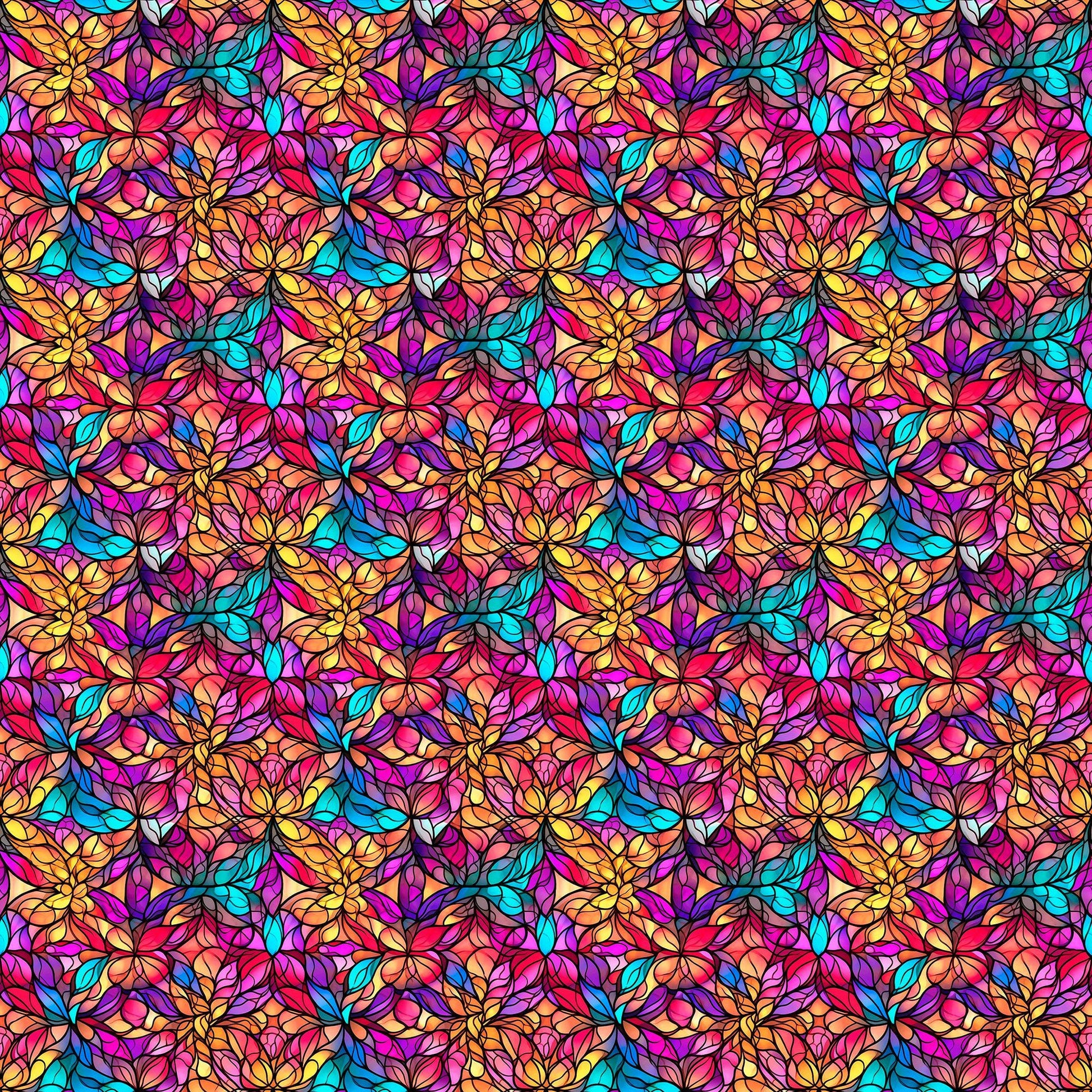 Image of the Night Flight Stained Glass Multi quilting cotton fabric by Morris Creative Group for QT Fabrics. Features swirls on a colorful background. Cute Little Fabric Shop