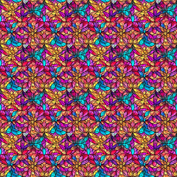 Image of the Night Flight Stained Glass Multi quilting cotton fabric by Morris Creative Group for QT Fabrics. Features swirls on a colorful background. Cute Little Fabric Shop