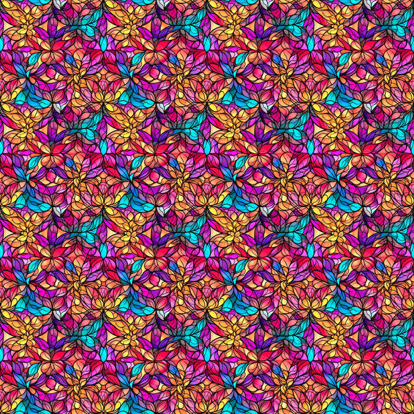 Image of the Night Flight Stained Glass Multi quilting cotton fabric by Morris Creative Group for QT Fabrics. Features swirls on a colorful background. Cute Little Fabric Shop