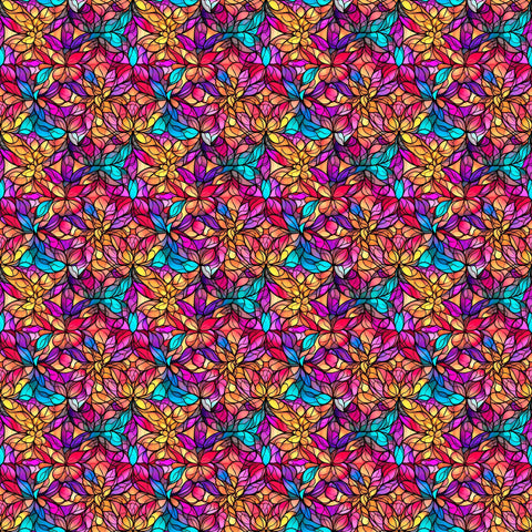 Image of the Night Flight Stained Glass Multi quilting cotton fabric by Morris Creative Group for QT Fabrics. Features swirls on a colorful background. Cute Little Fabric Shop