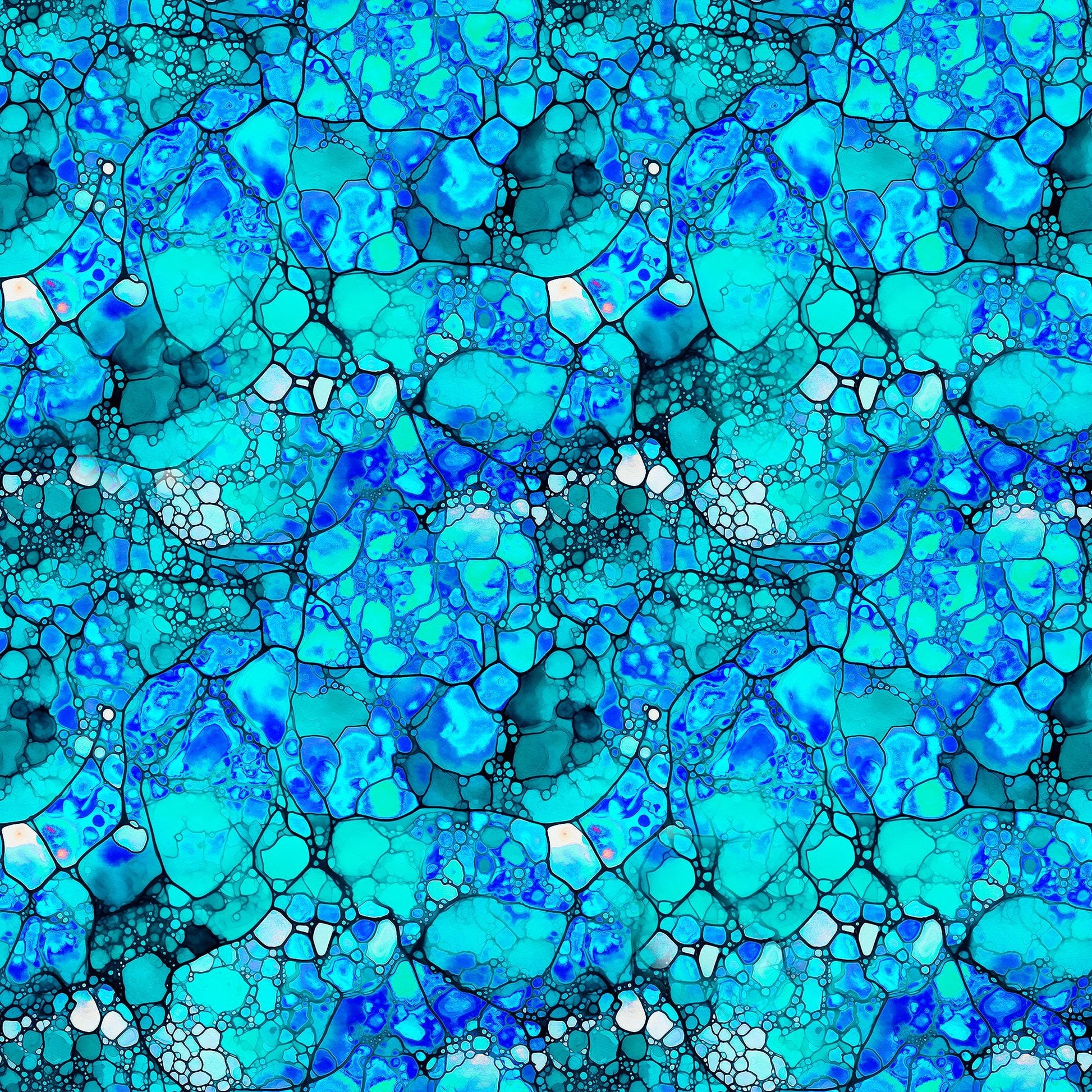 Image of the Night Flight Mosaic Turquoise quilting cotton fabric by Morris Creative Group for QT Fabrics. Features swirls on a pink background. Cute Little Fabric Shop