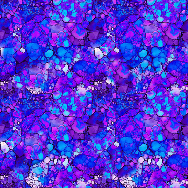 Image of the Night Flight Mosaic Violet quilting cotton fabric by Morris Creative Group for QT Fabrics. Features swirls on a purple background. Cute Little Fabric Shop