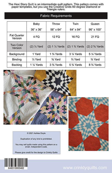 Image of the 
Hexi Stars quilt pattern by Crinkly Quilts by Moda Fabrics. Features the fabric requirements.
Cute Little Fabric Shop