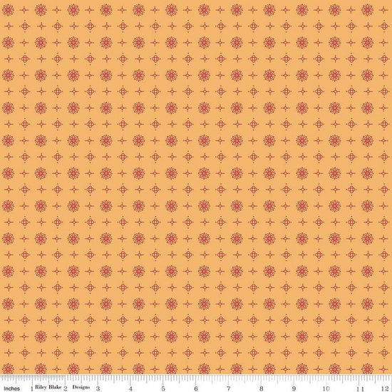 Image of the Americana Lincoln Marigold quilting cotton fabric by Lori Holt for Riley Blake Designs. Features flowers on a yellow background. Cute Little Fabric Shop