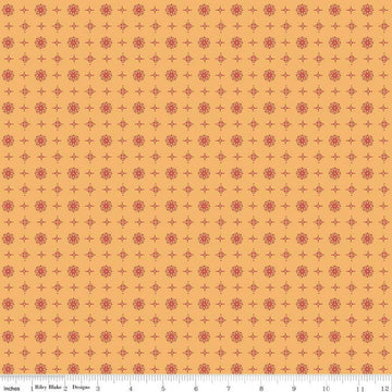 Image of the Americana Lincoln Marigold quilting cotton fabric by Lori Holt for Riley Blake Designs. Features flowers on a yellow background. Cute Little Fabric Shop