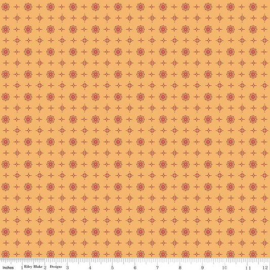 Image of the Americana Lincoln Marigold quilting cotton fabric by Lori Holt for Riley Blake Designs. Features flowers on a yellow background. Cute Little Fabric Shop