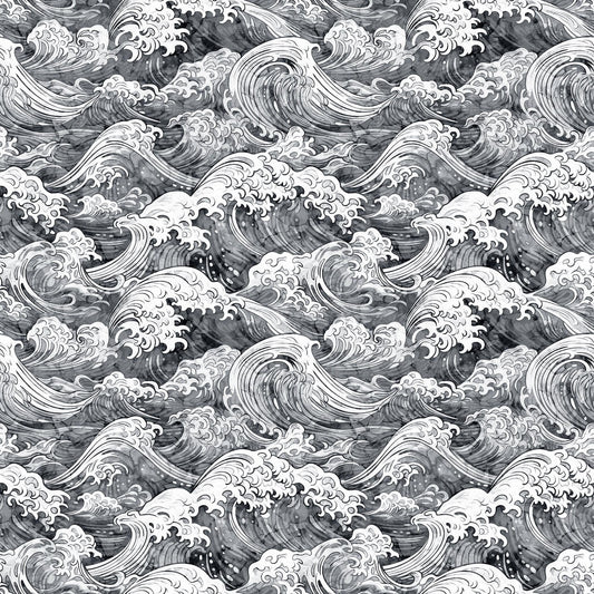 Image of the Ocean Blues Ocean Waves Charcoal quilting cotton fabric by Morris Creative Group for Riley Blake Designs. Features waves on a gray background. Cute Little Fabric Shop