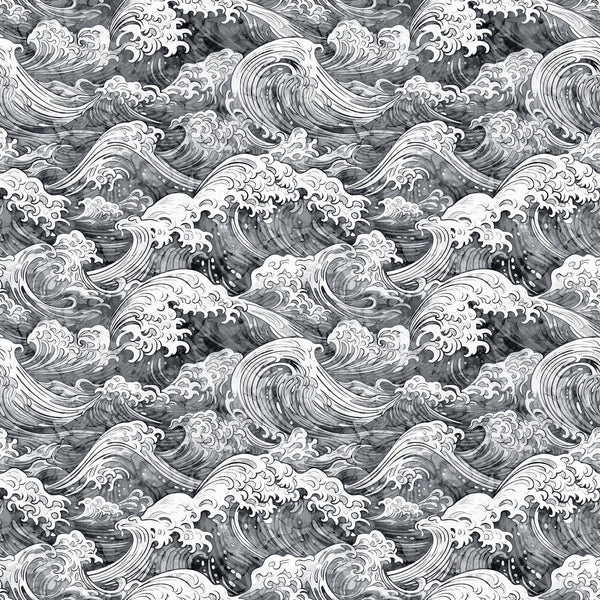 Image of the Ocean Blues Ocean Waves Charcoal quilting cotton fabric by Morris Creative Group for Riley Blake Designs. Features waves on a gray background. Cute Little Fabric Shop