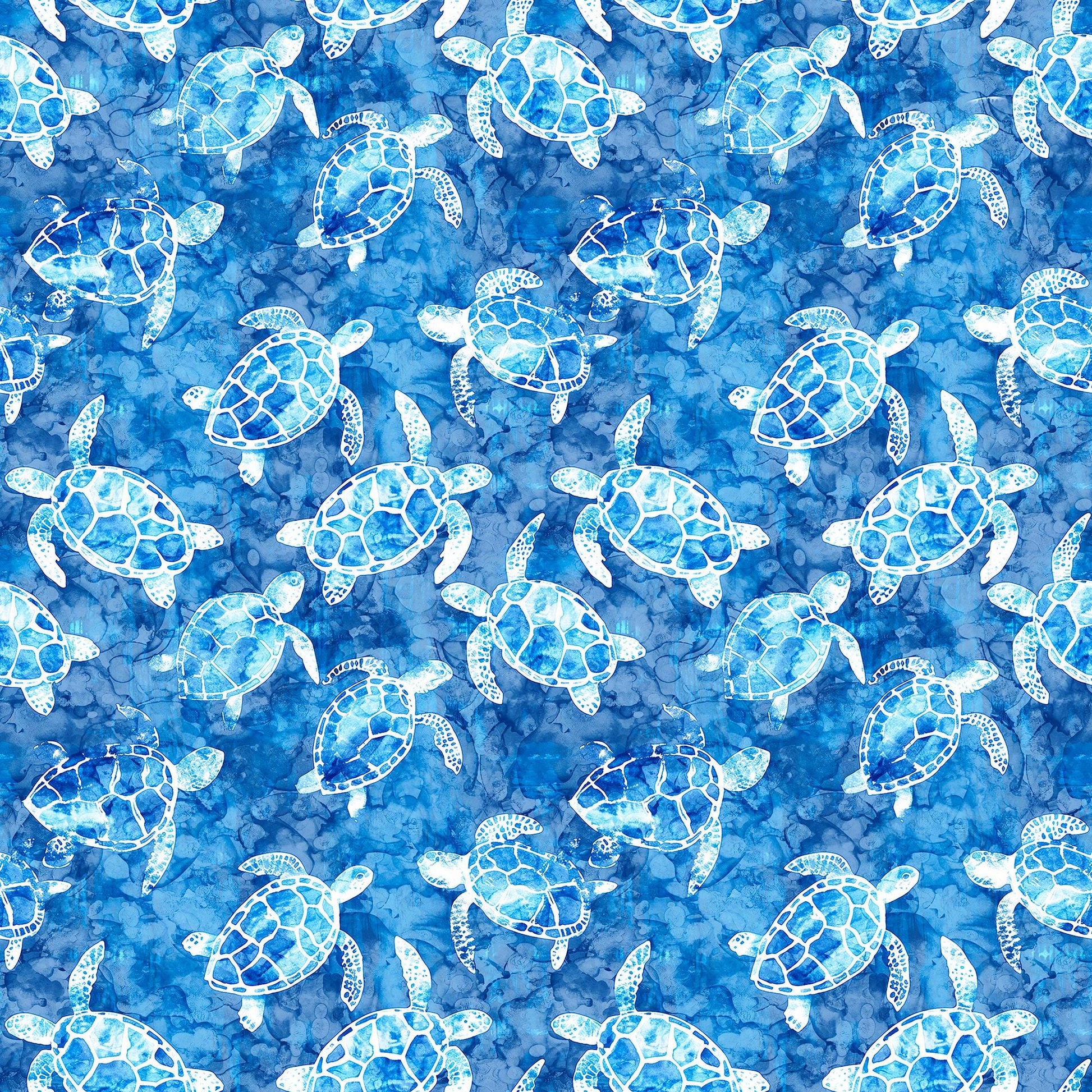 Image of the Ocean Blues Sea Turtles Blue quilting cotton fabric by Morris Creative Group for Riley Blake Designs. Features turtles on a blue background. Cute Little Fabric Shop