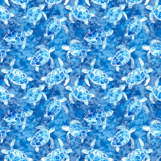 Image of the Ocean Blues Sea Turtles Blue quilting cotton fabric by Morris Creative Group for Riley Blake Designs. Features turtles on a blue background. Cute Little Fabric Shop