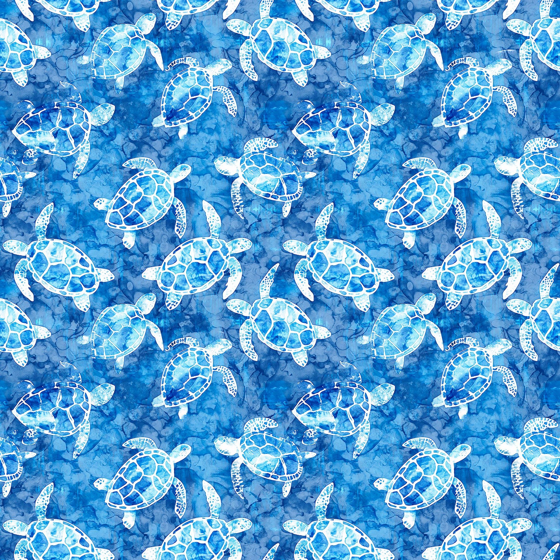 Image of the Ocean Blues Sea Turtles Blue quilting cotton fabric by Morris Creative Group for Riley Blake Designs. Features turtles on a blue background. Cute Little Fabric Shop