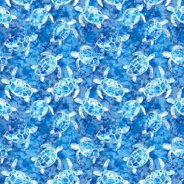 Image of the Ocean Blues Sea Turtles Blue quilting cotton fabric by Morris Creative Group for Riley Blake Designs. Features turtles on a blue background. Cute Little Fabric Shop