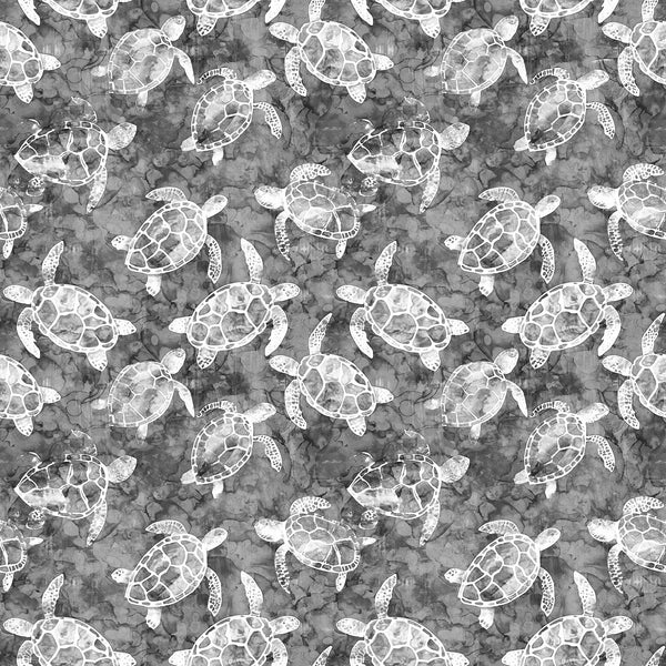 Image of the Ocean Blues Sea Turtles Charcoal quilting cotton fabric by Morris Creative Group for Riley Blake Designs. Features turtles on a gray background. Cute Little Fabric Shop