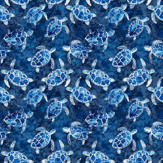 Image of the Ocean Blues Sea Turtles Navy quilting cotton fabric by Morris Creative Group for Riley Blake Designs. Features turtles on a blue background. Cute Little Fabric Shop