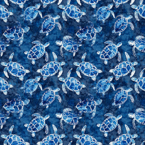 Image of the Ocean Blues Sea Turtles Navy quilting cotton fabric by Morris Creative Group for Riley Blake Designs. Features turtles on a blue background. Cute Little Fabric Shop