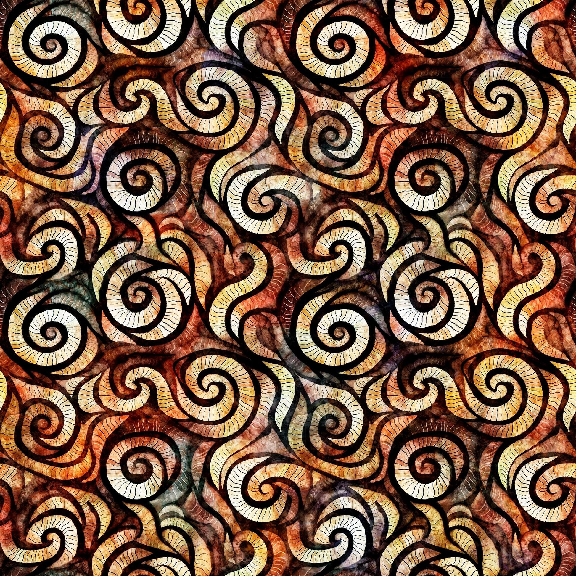 Image of the Wild Woods Swirl Brown quilting cotton fabric by Morris Creative Group for QT Fabrics. Features swirl on a brown background. Cute Little Fabric Shop