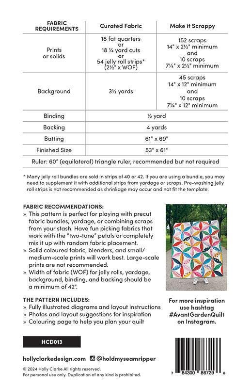 Image of the Avant Garden quilt pattern by Holly Clarke Designs for Moda Fabrics. Features the fabric requirements.
Cute Little Fabric Shop