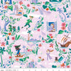 Image of the Forever Neverland Main Princess quilting cotton fabric by Jill Howarth for Riley Blake Designs. Features characters on a pink background. Cute Little Fabric Shop