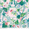 Image of the Forever Neverland Tropical Floral Pink quilting cotton fabric by Jill Howarth for Riley Blake Designs. Features flowers on a pink background. Cute Little Fabric Shop