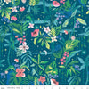 Image of the Forever Neverland Tropical Floral Night quilting cotton fabric by Jill Howarth for Riley Blake Designs. Features flowers on a blue background. Cute Little Fabric Shop