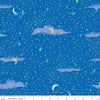 Image of the Forever Neverland Pixie Dust Sapphire quilting cotton fabric by Jill Howarth for Riley Blake Designs. Features a sky on a blue background. Cute Little Fabric Shop