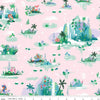 Image of the Forever Neverland Mermaid Lagoon Pink quilting cotton fabric by Jill Howarth for Riley Blake Designs. Features islands  on a pink background. Cute Little Fabric Shop