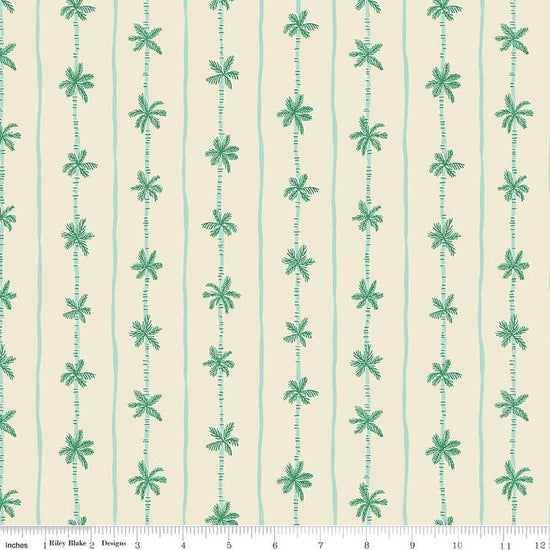 Image of the Forever Neverland Palm Stripe Sand Dollar quilting cotton fabric by Jill Howarth for Riley Blake Designs. Features stripes on a cream background. Cute Little Fabric Shop