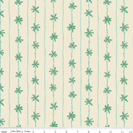 Image of the Forever Neverland Palm Stripe Sand Dollar quilting cotton fabric by Jill Howarth for Riley Blake Designs. Features stripes on a cream background. Cute Little Fabric Shop