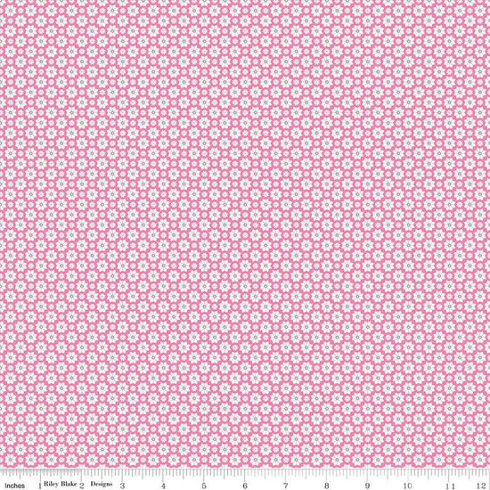 Image of the Vibrance Flowers Pink quilting cotton fabric by Leslie Ryan for Riley Blake Designs. Features flowers on a pink background. Cute Little Fabric Shop