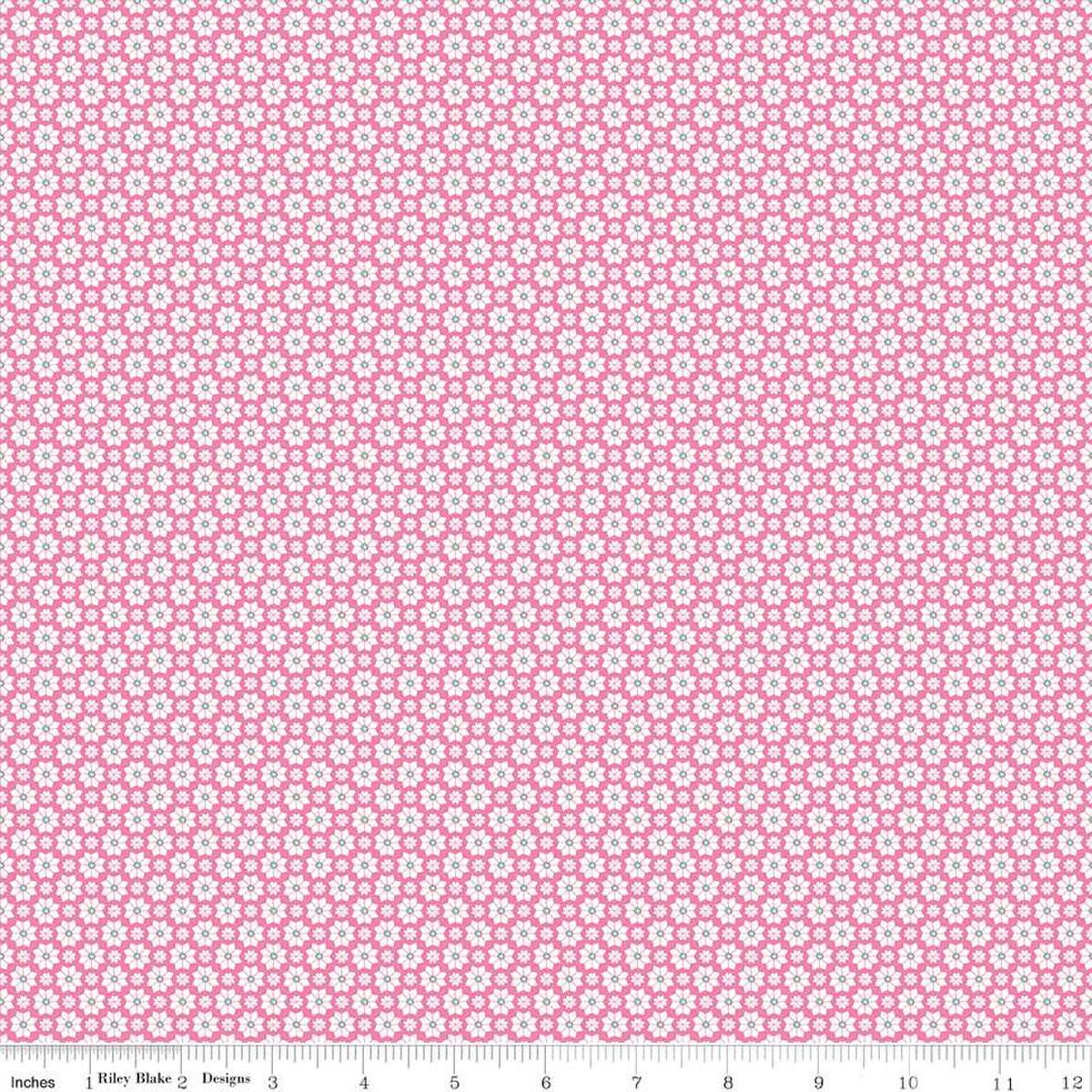 Image of the Vibrance Flowers Pink quilting cotton fabric by Leslie Ryan for Riley Blake Designs. Features flowers on a pink background. Cute Little Fabric Shop
