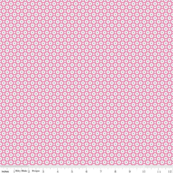 Image of the Vibrance Flowers Pink quilting cotton fabric by Leslie Ryan for Riley Blake Designs. Features flowers on a pink background. Cute Little Fabric Shop