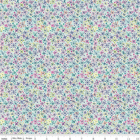 Image of the Vibrance Jacks Cloud quilting cotton fabric by Leslie Ryan for Riley Blake Designs. Features jacks on a white background. Cute Little Fabric Shop