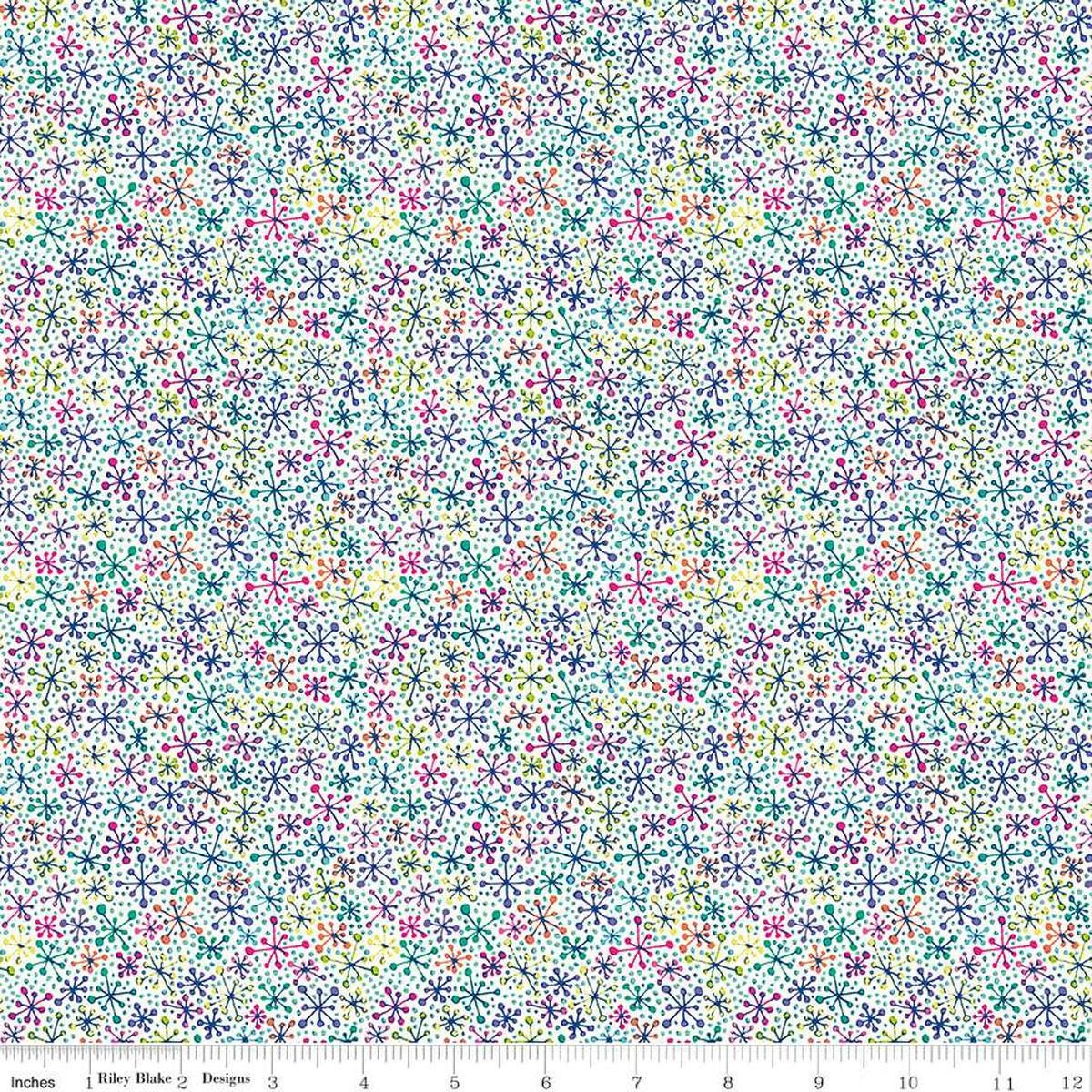 Image of the Vibrance Jacks Cloud quilting cotton fabric by Leslie Ryan for Riley Blake Designs. Features jacks on a white background. Cute Little Fabric Shop