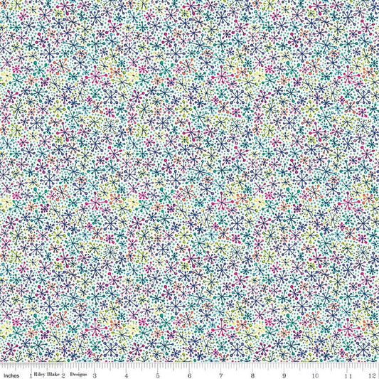 Image of the Vibrance Jacks Cloud quilting cotton fabric by Leslie Ryan for Riley Blake Designs. Features jacks on a white background. Cute Little Fabric Shop