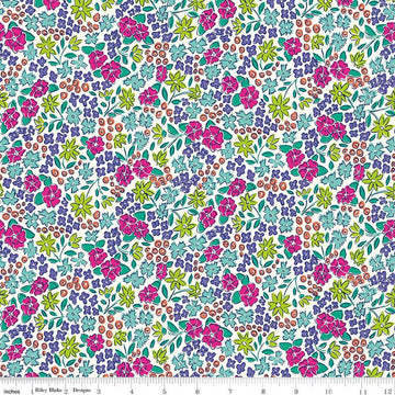 Image of the Vibrance Main Cloud quilting cotton fabric by Leslie Ryan for Riley Blake Designs. Features flowers on a white background. Cute Little Fabric Shop