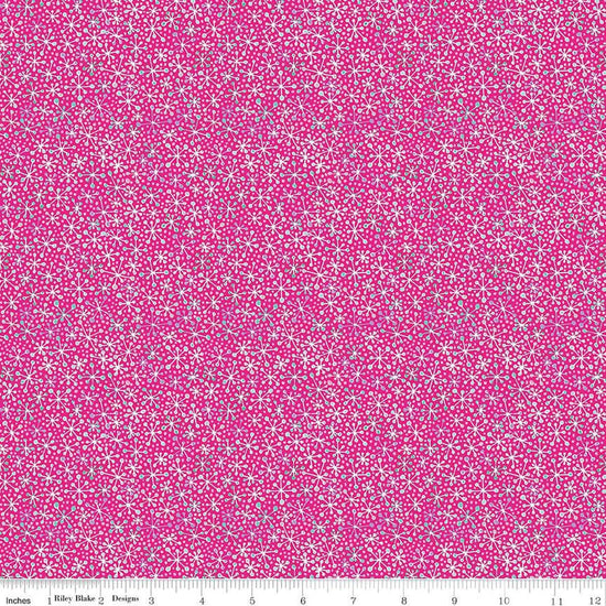 Image of the Vibrance Jacks Super Pink quilting cotton fabric by Leslie Ryan for Riley Blake Designs. Features jacks on a pink background. Cute Little Fabric Shop