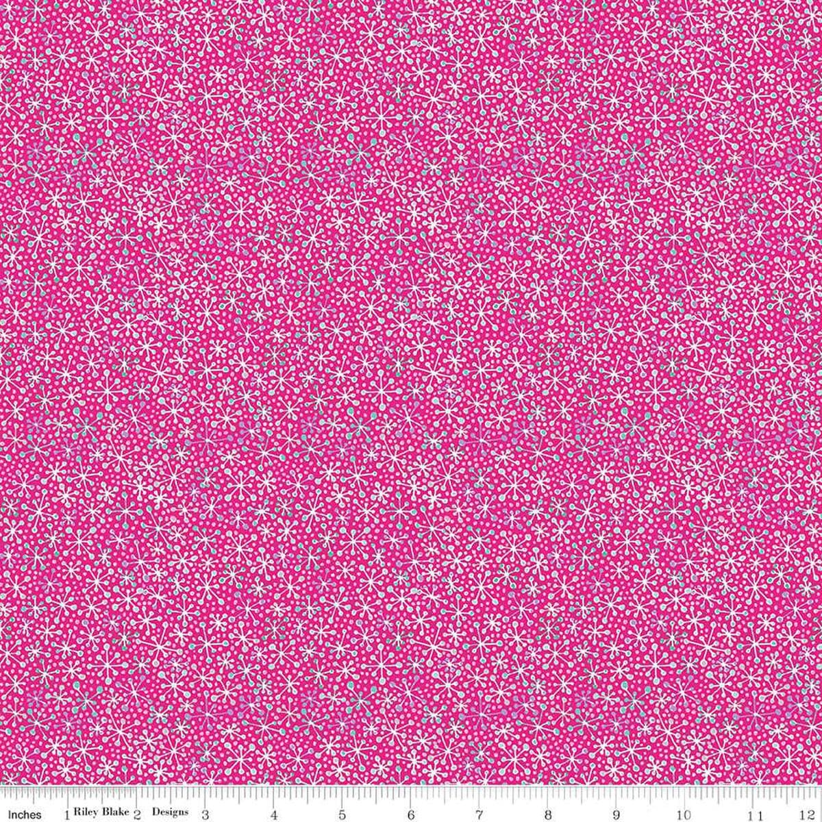 Image of the Vibrance Jacks Super Pink quilting cotton fabric by Leslie Ryan for Riley Blake Designs. Features jacks on a pink background. Cute Little Fabric Shop