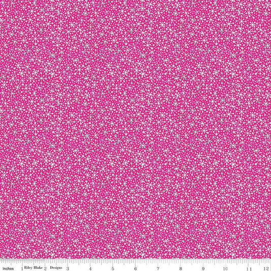 Image of the Vibrance Jacks Super Pink quilting cotton fabric by Leslie Ryan for Riley Blake Designs. Features jacks on a pink background. Cute Little Fabric Shop
