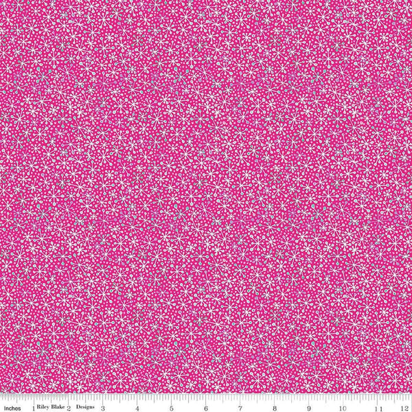 Image of the Vibrance Jacks Super Pink quilting cotton fabric by Leslie Ryan for Riley Blake Designs. Features jacks on a pink background. Cute Little Fabric Shop