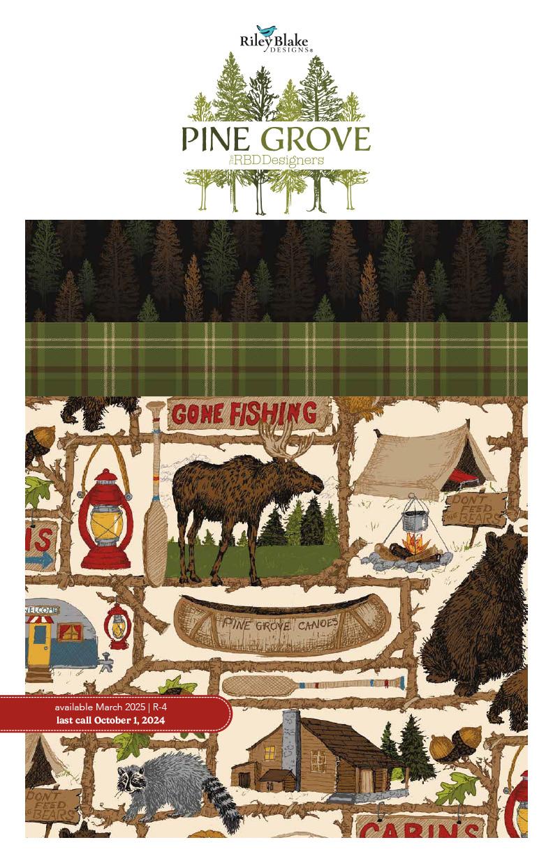 Image of the Perry Grove storyboard by The RBD Designers for Riley Blake Designs. Features outdoor themed fabrics on brown backgrounds. 
Cute Little Fabric Shop
