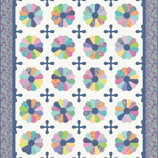 Image of the Dresden Jacks quilt pattern by Blooming Boldly Designs for Riley Blake Designs. Features dresdens and jacks on a quilt pattern. 
Cute Little Fabric Shop