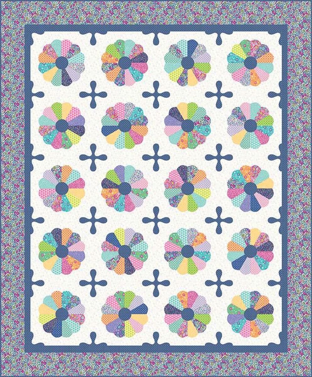 Image of the Dresden Jacks quilt pattern by Blooming Boldly Designs for Riley Blake Designs. Features dresdens and jacks on a quilt pattern. 
Cute Little Fabric Shop