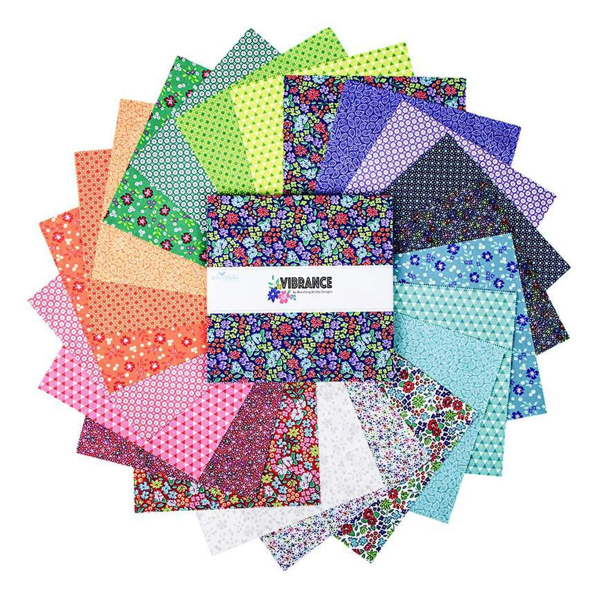 Image of the Vibrance 10 inch stacker by Leslie Ryan for Riley Blake Designs. Features bright colored fabrics. Cute Little Fabric Shop