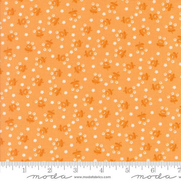 Image of the Summertime Fairground Orange quilting cotton fabric by Moda Fabrics. Features flowers on an orange background. Cute Little Fabric Shop