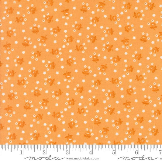 Image of the Summertime Fairground Orange quilting cotton fabric by Moda Fabrics. Features flowers on an orange background. Cute Little Fabric Shop