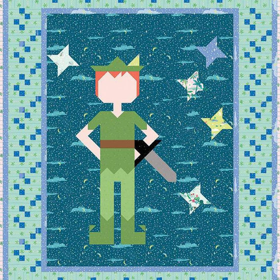 Image of the Neverland quilt pattern by Jennifer Long for Riley Blake Designs. Features Peter Pan on a quilt. 
Cute Little Fabric Shop