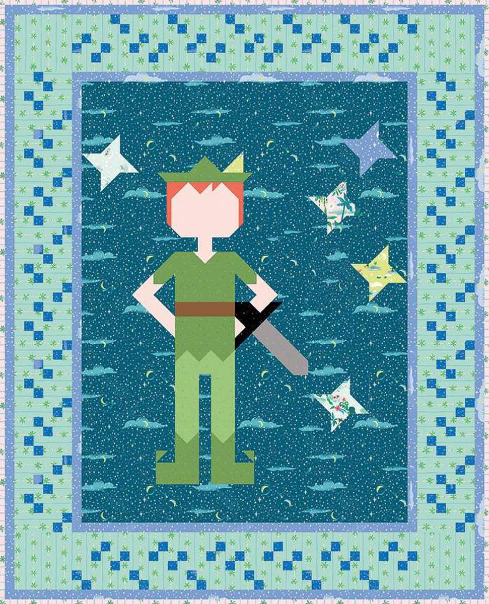 Image of the Neverland quilt pattern by Jennifer Long for Riley Blake Designs. Features Peter Pan on a quilt. 
Cute Little Fabric Shop