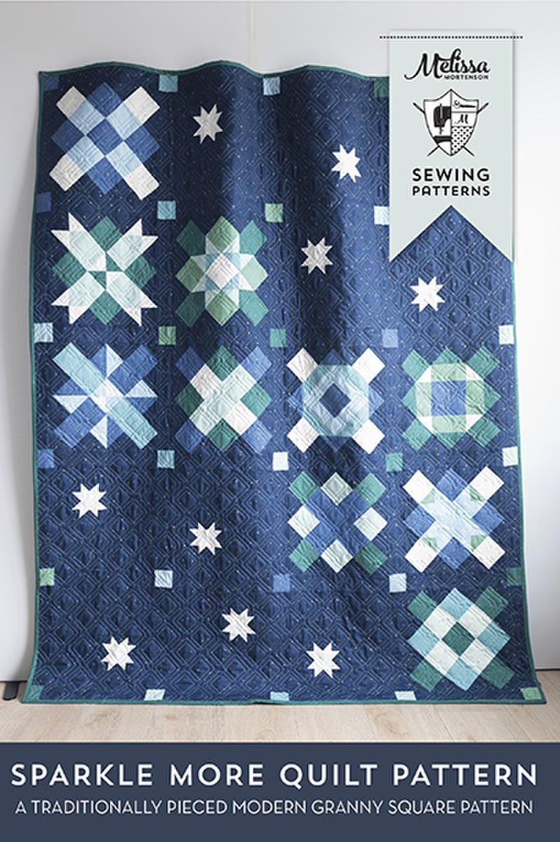 Image of the Sparkle More Quilt Pattern by Melissa Mortenson for Riley Blake Designs. Features granny squares on a quilt. 
Cute Little Fabric Shop