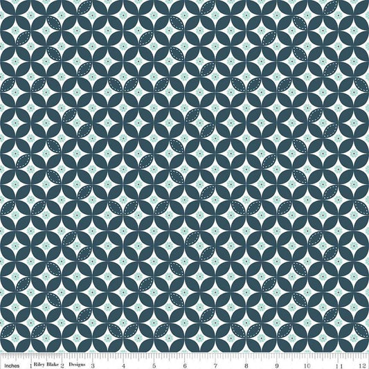 Image of the Berry Market Daisies Stargazer quilting cotton fabric by Beverly McCullough for Riley Blake Designs. Features flowers on a navy background. Cute Little Fabric Shop